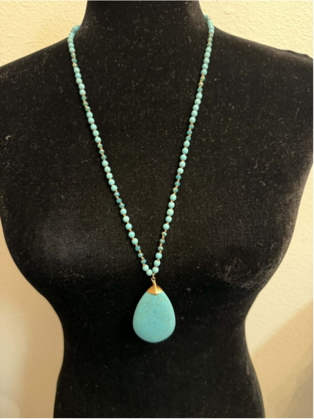 Boho Turquoise Teardrop Necklace Long Beaded Southwest Style Pendant
